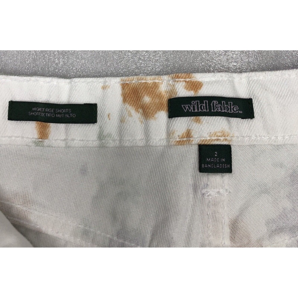 Wild Fable Highest Rise Denim Shorts with Fringe Size 2 White Tie Dye Button Fly - Picture 9 of 16